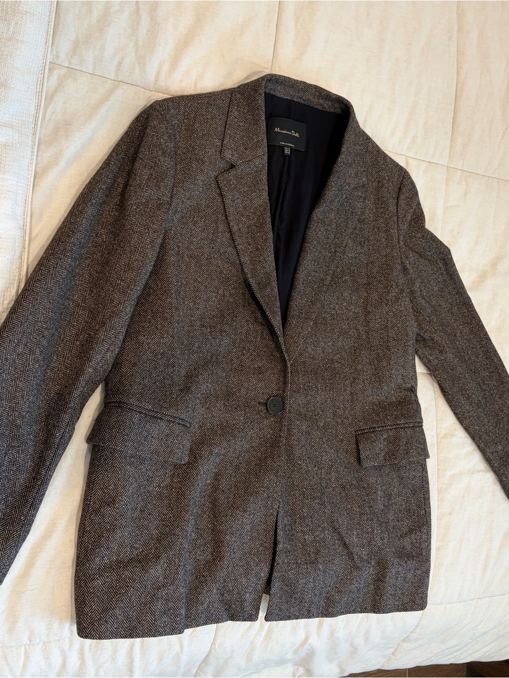 Massimo Brown Herringbone Single-Button Blazer